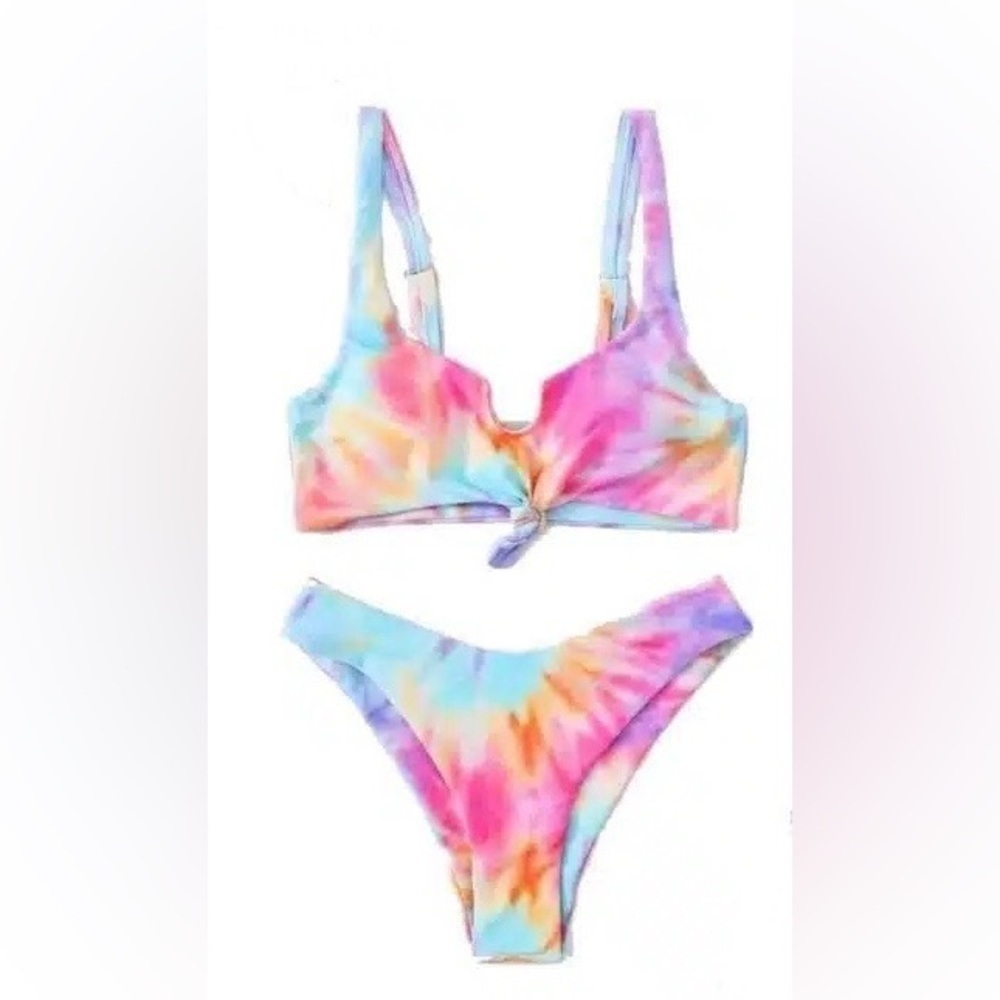 Tie Dye Knot Hem High Leg Bikini Size M